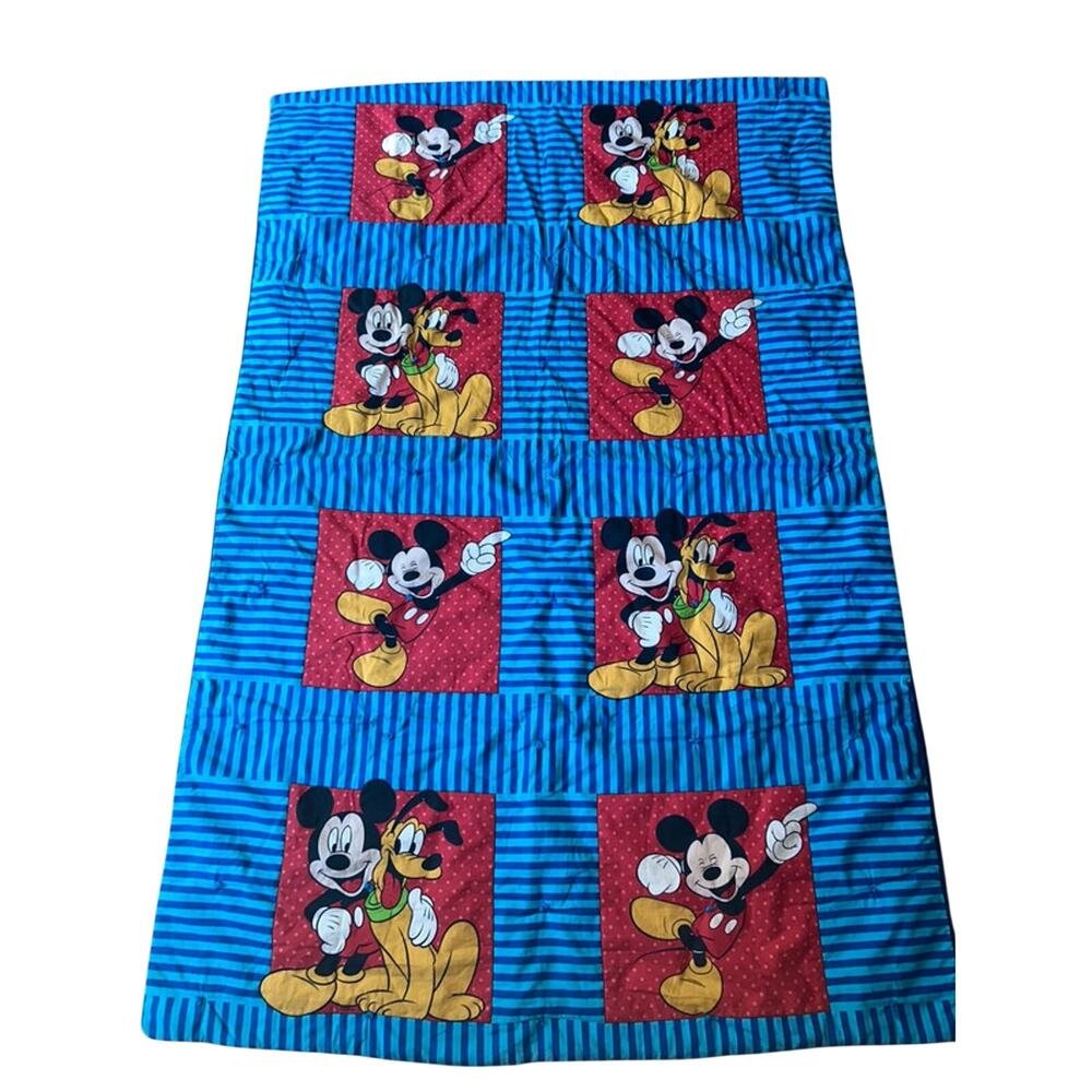 Vintage 1990s Disney Mickey Mouse and Pluto kids blanket handmade